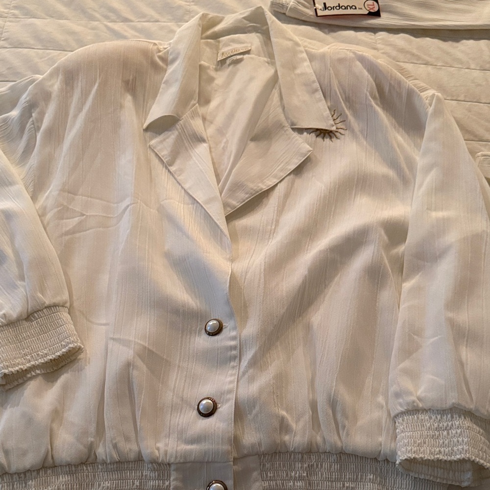White Button-Up pantsuit with embroidery